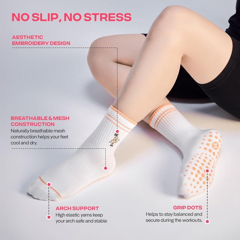 CoolMate Store Pilates Socks with Grips for Women, Yoga Socks, Crew Non Slip Women for Barre, Pilates Gifts - Image 2